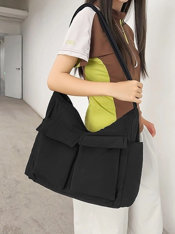 Women Large Capacity Nylon Multi Pocket Shoulder Bag Casual Utility Style Messenger Tote For Commuting School Daily