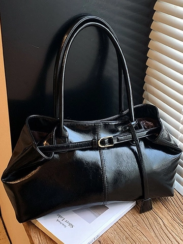 Bolso de Hombro Retro Brillante de Gran Capacidad para Mujer Minimalista de Cuero PU Bolso Tote Axila Casual Conmutar 2026 Primavera