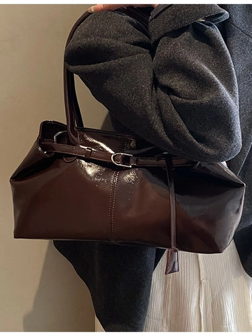Bolso de Hombro Retro Brillante de Gran Capacidad para Mujer Minimalista de Cuero PU Bolso Tote Axila Casual Conmutar 2026 Primavera