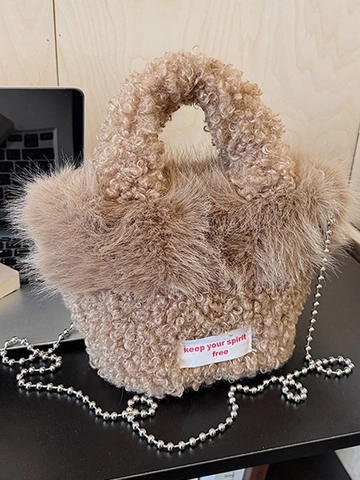 Damen Mode Plüsch Emmertasche Kunstpelz Handtasche Mit Metallkette Lässige Sherpa Umhängetasche Winter Herbst