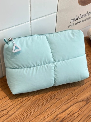 Cartera de Mano Acolchada Puffy para Mujer Color Sólido Tela Oxford Cierre de Cremallera Bolso de Almacenamiento de Maquillaje Ligero Casual Diario Viaje para Mujer