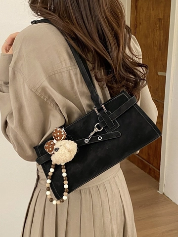 Vintage PU Leder Achseltasche Für Damen Minimalistische Einfarbige Umhängetasche Mit Metallschnalle Vielseitige Lässige Baguette-Tasche