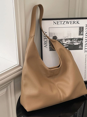 Dames Grote Capaciteit PU-leer Litchi-patroon Draagzak Minimalistische Hobo Schoudertas Met Bijpassend Zakje Handtas