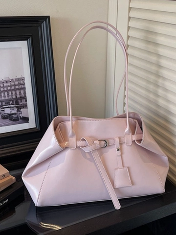 Damen Große Kapazität Glänzende PU Leder Tote Bag Vintage Casual Schultertasche Mit Gürtelschnalle Dekor Und Magnetverschluss