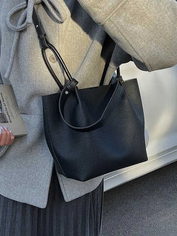Sac Seau en Cuir PU à Texture Litchi pour Femmes Sac à Épaule Grande Capacité Avec Petite Pochette Sac Fourre-tout