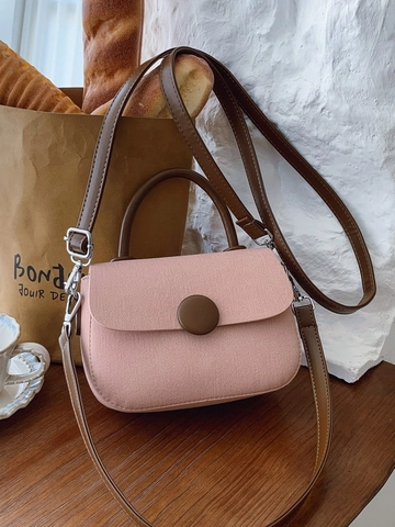 Bolso de Hombro de Mujer Vintage de Cuero de PU Color de Contraste Hebilla Redonda Bolso de Mano Cruzado Pequeño Cuadrado Diario Moda