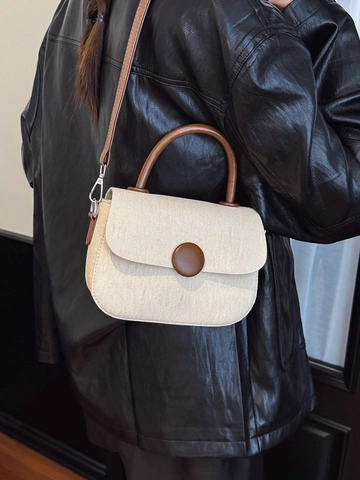 Bolso de Hombro de Mujer Vintage de Cuero de PU Color de Contraste Hebilla Redonda Bolso de Mano Cruzado Pequeño Cuadrado Diario Moda