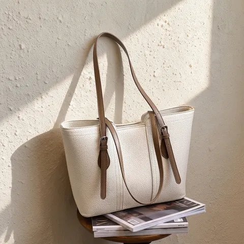 Borsa Tote da Donna Vintage in Pelle PU a Grana Grossa Grande Capacità Minimalista Borsa a Tracolla Pendolare di Classe