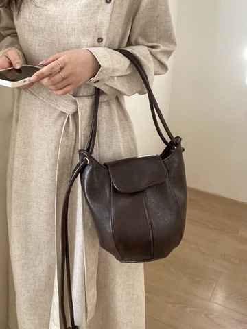 Bolso Bombonera de Cuero PU Minimalista Vintage para Mujer Bolso de Hombro Retro con Costuras Bolso de Mano con Correa Anudada