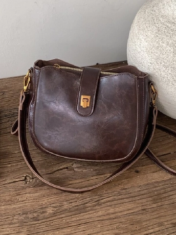 Bolso De Hombro Vintage Color Maillard Para Mujer Cuero PU Bolso Bandolera Minimalista Con Hebilla De Metal Diario