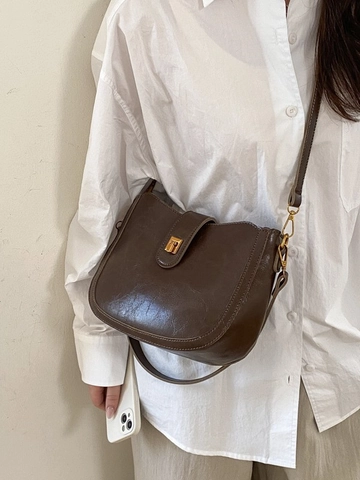 Bolso De Hombro Vintage Color Maillard Para Mujer Cuero PU Bolso Bandolera Minimalista Con Hebilla De Metal Diario