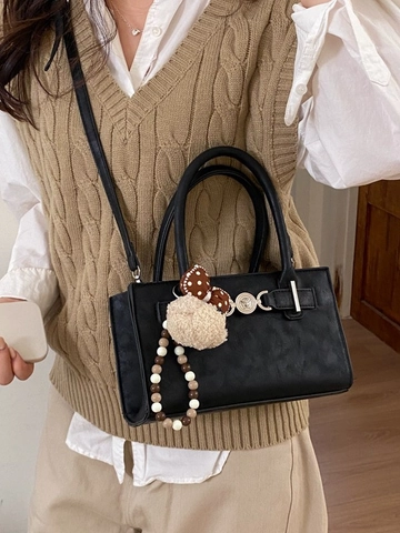 Women Retro PU Leather Crossbody Bag With Medusa Metal Buckle Versatile Small Square Handbag For Daily Work Ladies Shoulder Bag