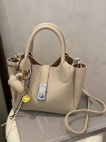 Bolso Bombonera de Cuero PU de Grano de Litchi Vintage para Mujer Con Cierre de Esfera Único Bolso de Hombro Cruzado de Gran Capacidad