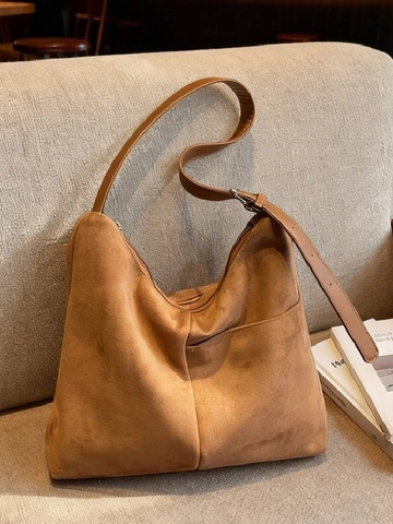 Damen Große Kapazität Wildleder Tote Bag Vintage Minimalistische Schulter Unterarmtasche Mit Verstellbarem Riemen Kuriertasche