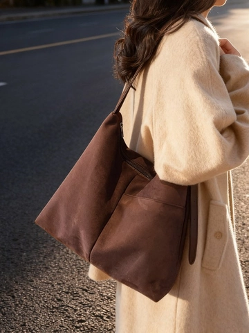 Damen Große Kapazität Wildleder Tote Bag Vintage Minimalistische Schulter Unterarmtasche Mit Verstellbarem Riemen Kuriertasche