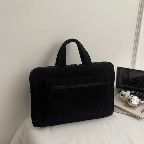 Corduroy Laptop Shoulder Bag Large Capacity Briefcase Handbag Retro Solid Color School Travel Business Tote Bag