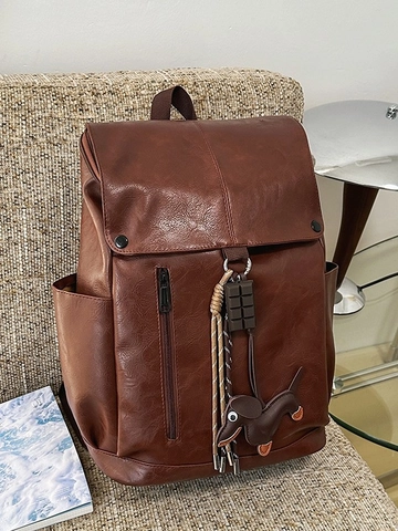 Dames Retro PU Leren Rugzak Grote Capaciteit Mode Flap Schooltas Met Hond Hanger Voor Reizen Werk Casual Dagelijks Gebruik