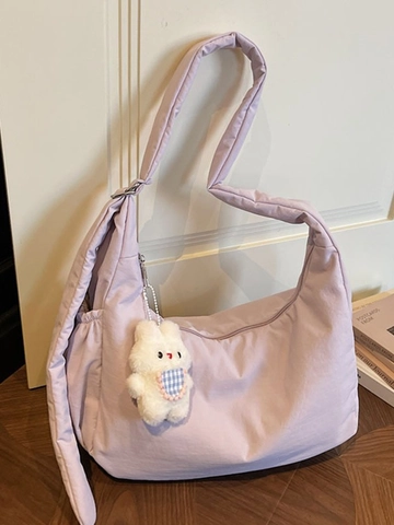 Sac Dumpling Bouffant Souple pour Femmes Grande Capacité Sac Bandoulière Style Coréen Minimaliste Hobo Avec Pendentif Lapin