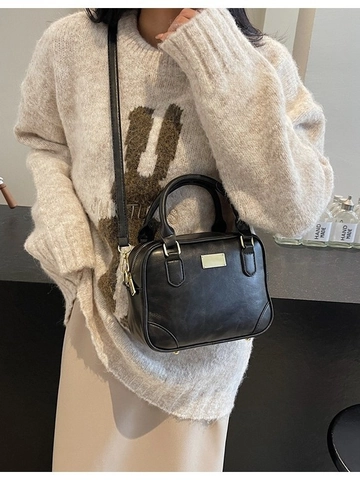 Women Retro PU Leather Handbag Casual Maillard Style Crossbody Bag Small Rectangular Shoulder Bag With Metal Decoration