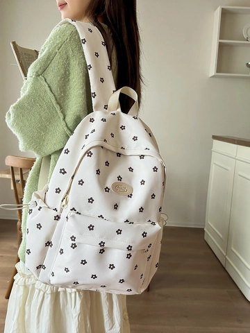 Dames Nylon Rugzak Met Bloemenprint Grote Capaciteit Schooltas Frisse Academie Stijl Dagelijkse Reizen Rugzak