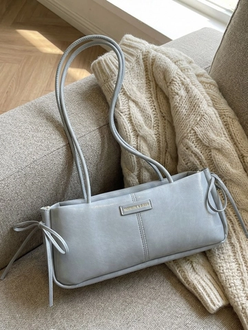 Bolso de Hombro de Axila de Cuero PU para Mujer Lazo Cordón Lateral Bolso Baguette Rectangular Para Desplazamientos Diarios