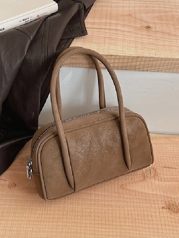 Bolso de Mano Boston de Cuero PU Retro para Mujer Bolso de Hombro de Nicho Minimalista Color Sólido Bolso de Bolos para Uso Diario