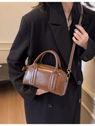 Women Retro PU Leather Boston Pillow Bag Fashion Glossy Shoulder Crossbody Bag Minimalist Top Handle Handbag Daily Commute Bag
