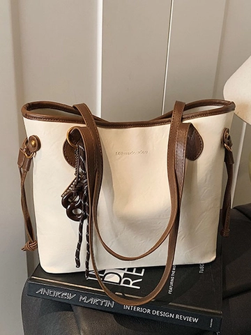 Bolso Tote Casual de Mujer de Cuero PU de Gran Capacidad Bolso de Hombro Retro de Color Sólido Elegante Bolso de Mano Diario