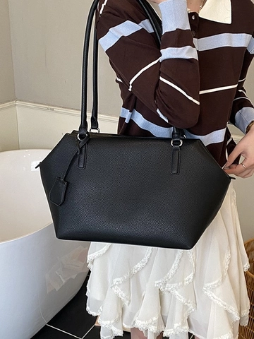 Borsa Tote da Donna a Grande Capacità Motivo Litchi Pelle PU Minimalista Borsa a Spalla Sottobraccio Versatile per il Pendolarismo