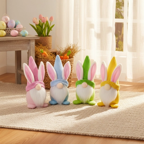 Easter Bunny Gnome Plush Knitted Rabbit Ears Faceless Doll Rudolph Ornament For Home Desktop Party Decoration Easter Gift