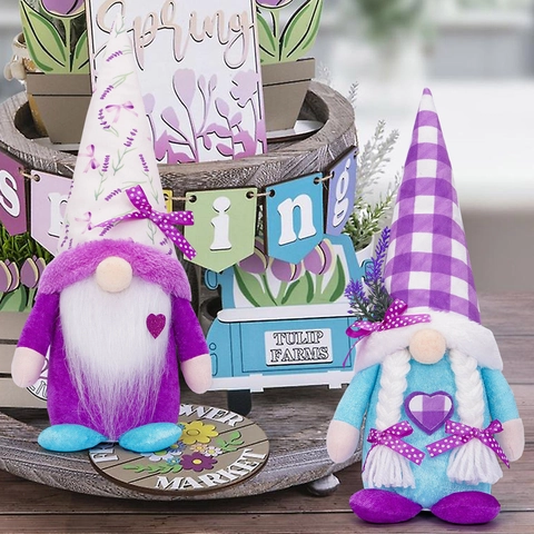 Easter Lavender Faceless Gnome LED Glowing Ornament Plush Fabric Doll For Home Party Spring Decoration Gift
