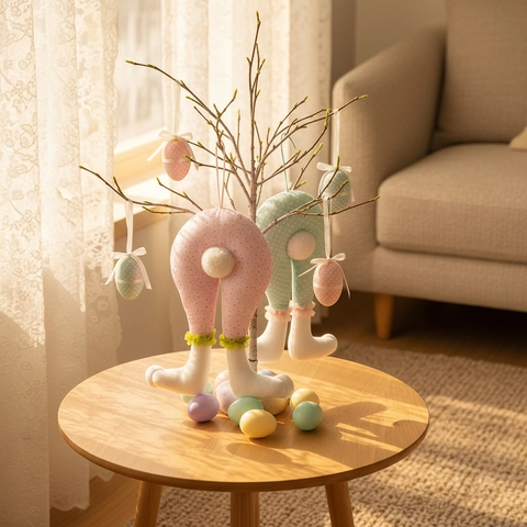 Polyester Ostern Hasenbeine Dekoration Punktmuster Gefüllter Kaninchenhintern Mit Plüschschwanz Für Osterbaum Party Girlande Ornament