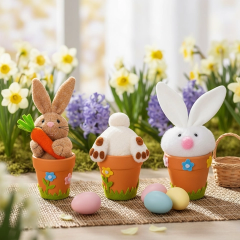 Easter Bunny Plush Ornaments In Pot Cute Fabric Rabbit Figurine For Festival Atmosphere Home Table Decor Spring Gift