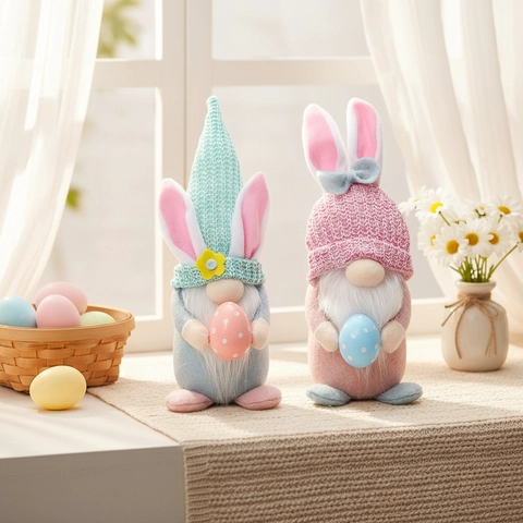 Decorazioni in Peluche Gnomi di Pasqua Con Luce a LED Orecchie di Coniglio Uova di Pasqua Bambola Gnomo per Festa