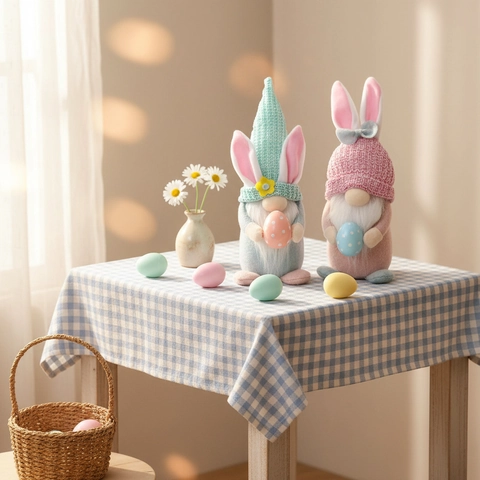 Decorazioni in Peluche Gnomi di Pasqua Con Luce a LED Orecchie di Coniglio Uova di Pasqua Bambola Gnomo per Festa