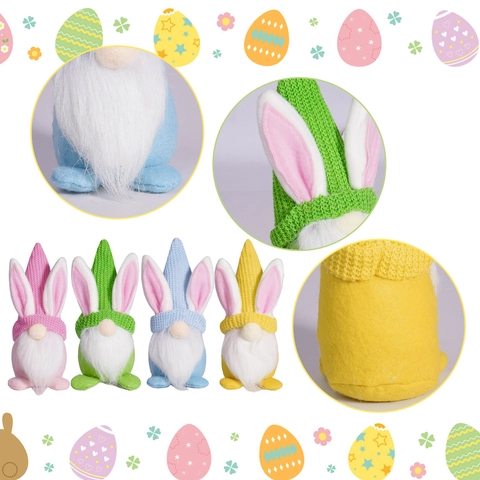 Easter Rabbit Gnome Plush Doll With Bunny Ears Knitted Hat Long Beard Handmade Swedish Tomte Ornament For Home Decoration