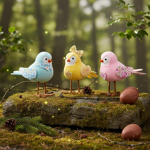 Easter Bird Figurine Plush Fabric Chick Ornament Floral Patchwork Tabletop Decoration For Home Party Holiday Atmosphere
