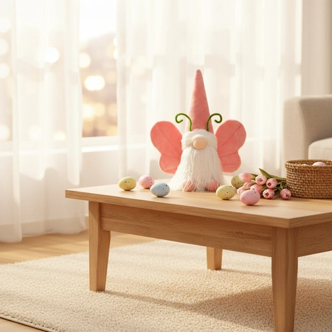 Easter Gnome Plush Decoration Pink Butterfly Wings Gnome Doll With LED Light Spring Home Decor Rudolph Faceless Doll