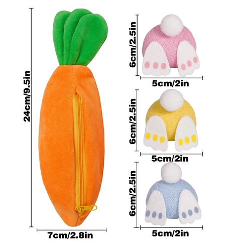 Kreative Ostern Reißverschluss Karotte Plüschtasche Mit Bunten Hasenbällen Weiches Polyester Stofftier Feiertag Party Deko Süßes Cartoon Geschenk