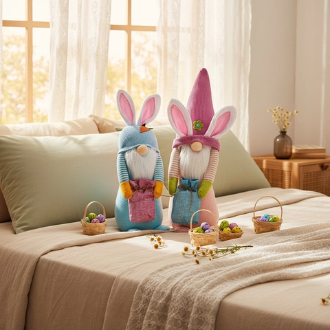 Easter Bunny Gnome Faceless Plush Doll Knitted Rabbit Ear Rudolph Dwarf Ornament For Spring Party Table Home Decor Gift