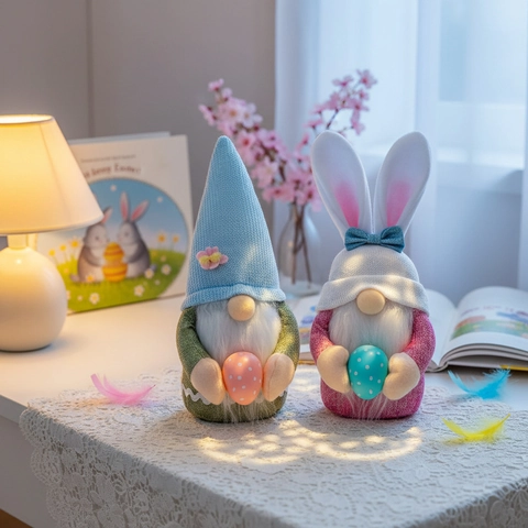 Ornamenti Peluche Gnomo Coniglio di Pasqua Bambola Rudolph Senza Volto Fatta a Mano Con Uova per Decorazioni Regali di Casa