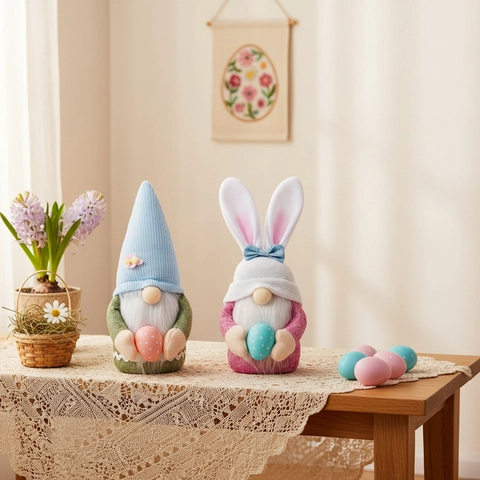 Ornamenti Peluche Gnomo Coniglio di Pasqua Bambola Rudolph Senza Volto Fatta a Mano Con Uova per Decorazioni Regali di Casa
