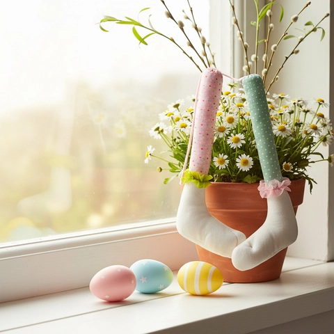 Décoration Jambes Lapin de Pâques Tissu à Pois Jambes Elfe Pour Couronne Arbre Printemps Maison Jardin Fête Décor