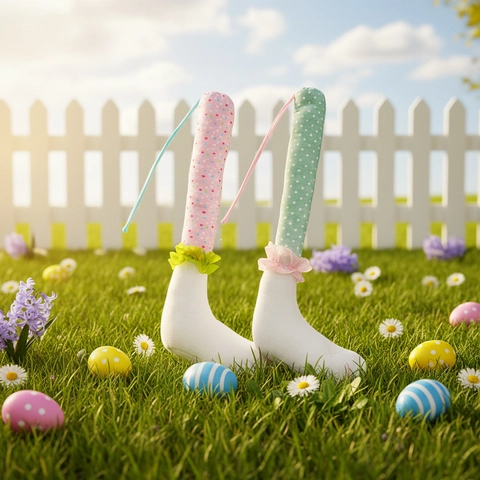 Décoration Jambes Lapin de Pâques Tissu à Pois Jambes Elfe Pour Couronne Arbre Printemps Maison Jardin Fête Décor