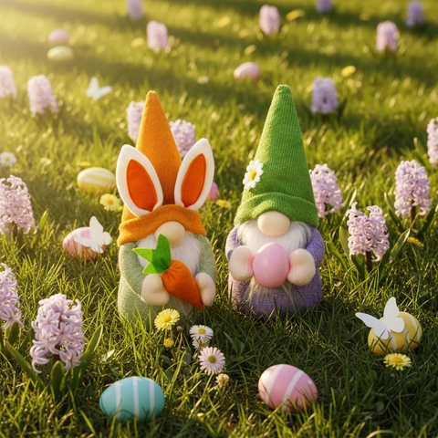 Gnomos de Peluche de Pascua Decoraciones Muñecos Gnomos de Punto con Zanahoria Huevos Adorno Fiesta Hogar