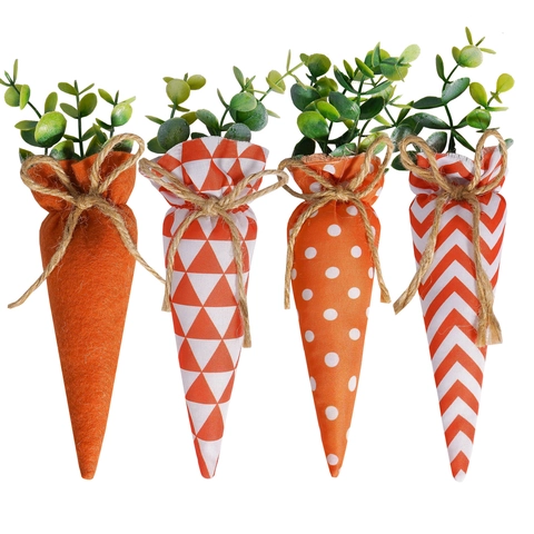 Easter Fabric Carrot Decorations With Plaid Polka Dot Patterns For Home Festive Party Table Ornament Country Style Decor