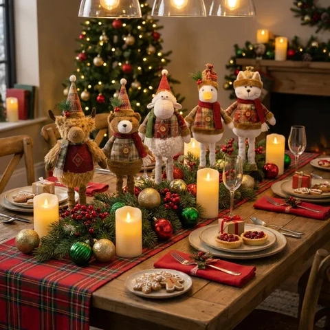Christmas Telescopic Plush Doll Standing Reindeer Bear Sheep Cow Duck Cat Green Monster Festive Home Decor Ornament