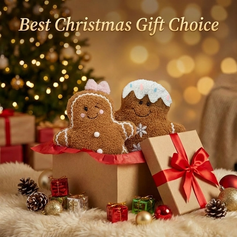 Christmas Gingerbread Man Plush Pillow Soft Sherpa Fleece Embroidered Stuffed Toy Holiday Home Decor Party Favors Gifts