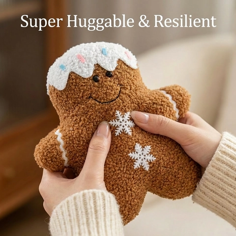 Christmas Gingerbread Man Plush Pillow Soft Sherpa Fleece Embroidered Stuffed Toy Holiday Home Decor Party Favors Gifts