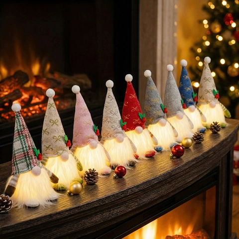 Weihnachts Leuchtender Gnom Plüschschmuck LED Aufleuchten Gesichtsloser Zwerg Puppe Polyester Heim Schaufenster Dekor Festliches Feriengeschenk